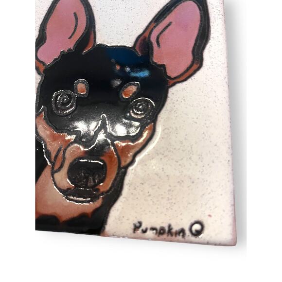 Chihuahua Dog Hand Painted Tile Trivet Artist Signed 6 X5 Inches - Picture 6 of 6